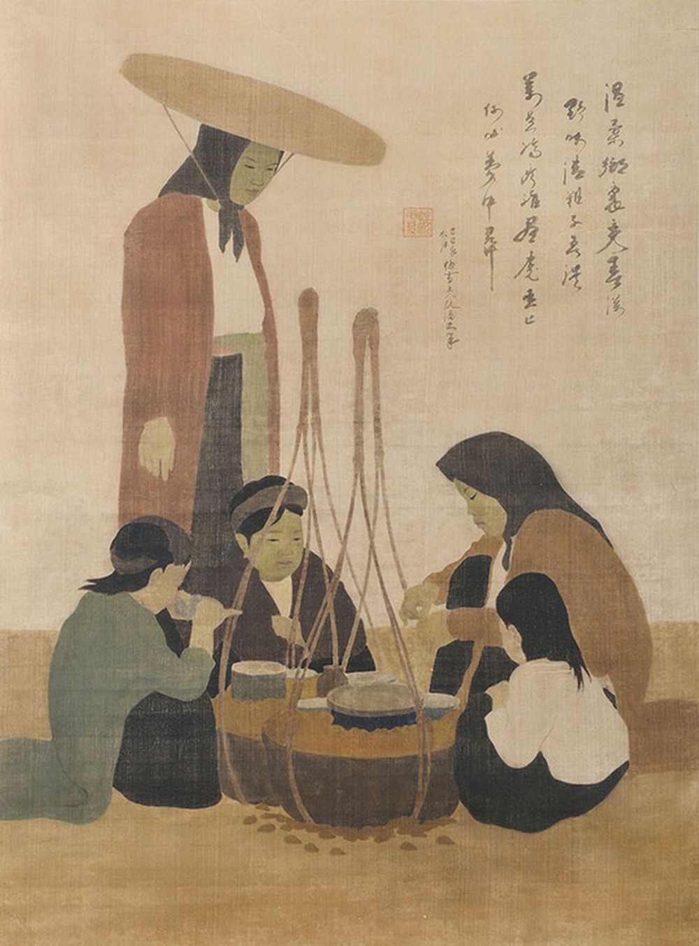 Cô hàng ốc - Một trong những tác phẩm mang giá trị niên đại tranh lụa Việt Nam