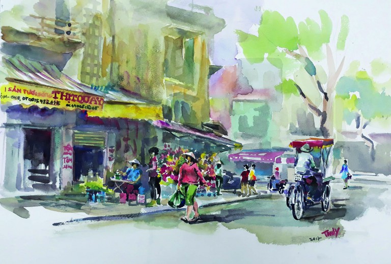 Lưu giữ vẻ đẹp phố cổ Hà Nội qua những bức ký họa