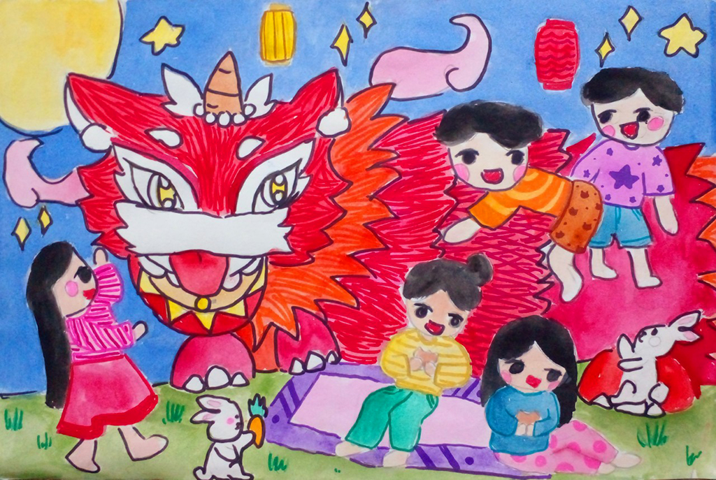 Chùm tranh vẽ về Trung thu của các em trường THCS Hà Linh